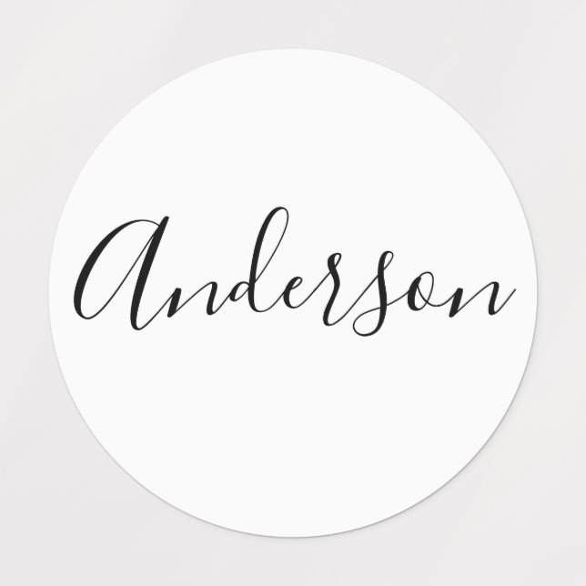 Étiquettes Votre nom | Élégant script noir sur vêtement blanc (Design 1)