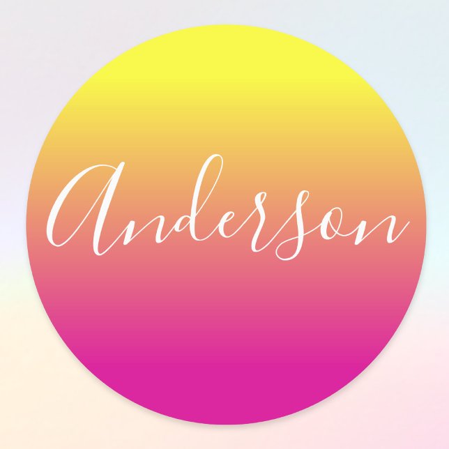 Étiquettes Votre nom | Script blanc sur dégradé jaune/rose (Créateur téléchargé)