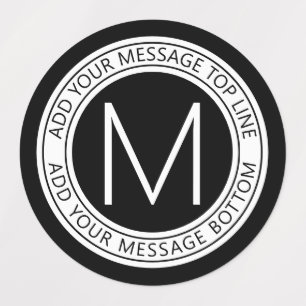 Étiquettes Votre texte circulaire et votre monogramme   Noir 