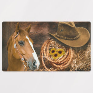 Étiquettes Western Horse Cowboy Casquette Lasso Sunflowers