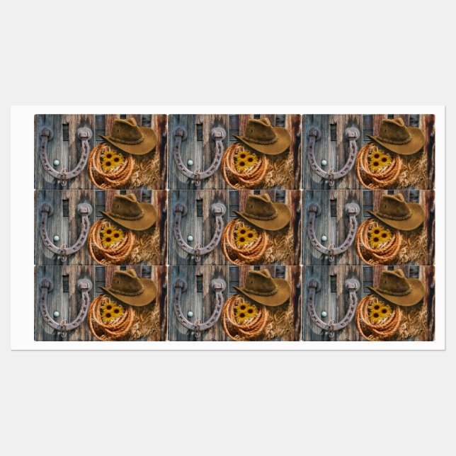 Étiquettes Western Horseshoe Cowboy Hat Lasso (Feuille)