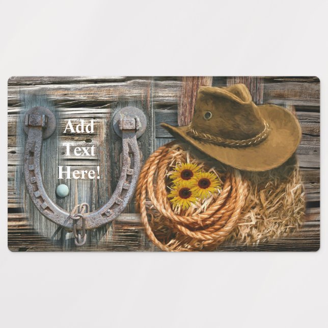 Étiquettes Western Horseshoe Cowboy Hat Lasso (Design 1)