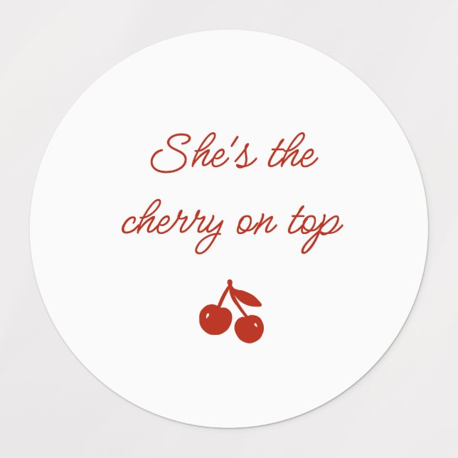 Étiquettes Whimsy Red She's the Cherry on Top Bridal Shower (Design 1)