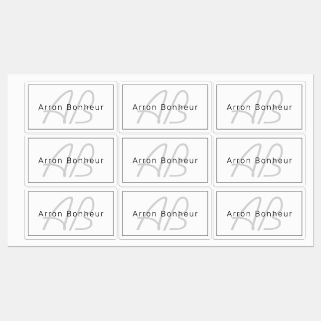 Étiquettes White Grey et Black | Cool Name & Monogram (Feuille)