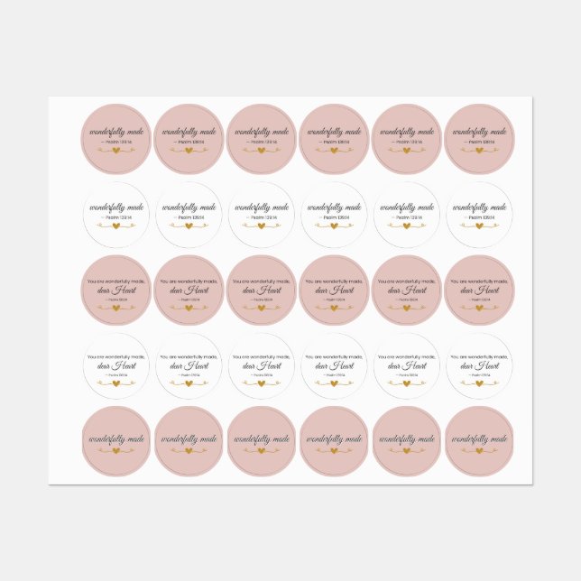 Étiquettes Wonderfully Made Psalm 139:14 Christian Labels (Feuille)