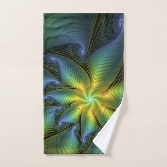Etoile Abstraite, Bleu brillant Vert Or Fractal Ar (Serviette à main)