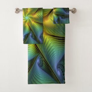 Etoile Abstraite, Bleu brillant Vert Or Fractal Ar