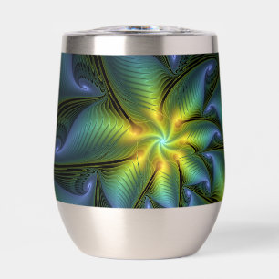 Etoile Abstraite, Bleu brillant Vert Or Fractal Ar