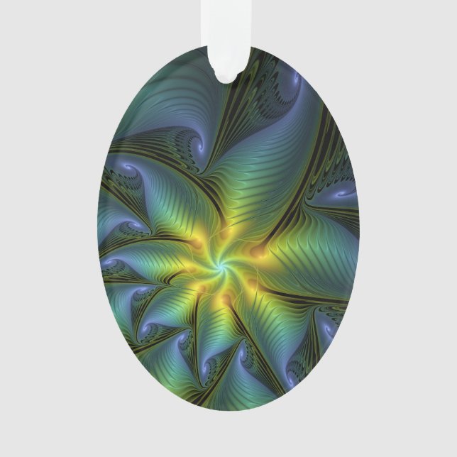 Etoile Abstraite, Bleu brillant Vert Or Fractal Ar (devant)