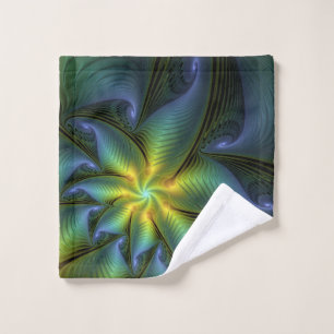 Etoile Abstraite, Bleu brillant Vert Or Fractal Ar