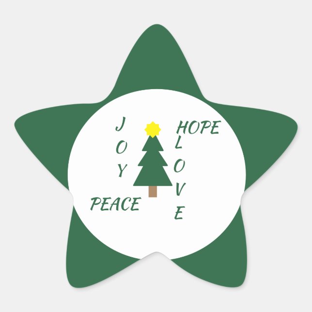 Étoile Amour, Joie, Paix, Espoir Sticker Star de Noël (Devant)