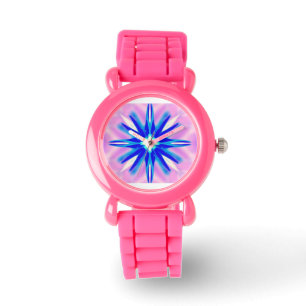 étoile bleue sur montre rose