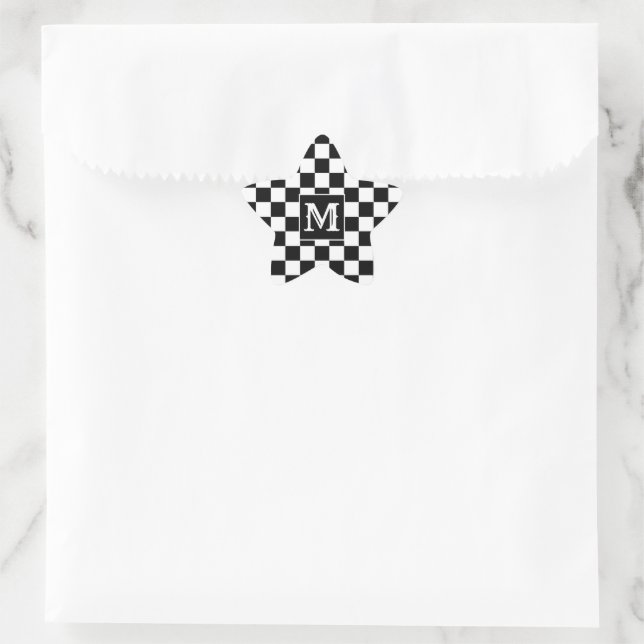 Étoile Custom Initial Black White Checkered Star Sticker (Sac)