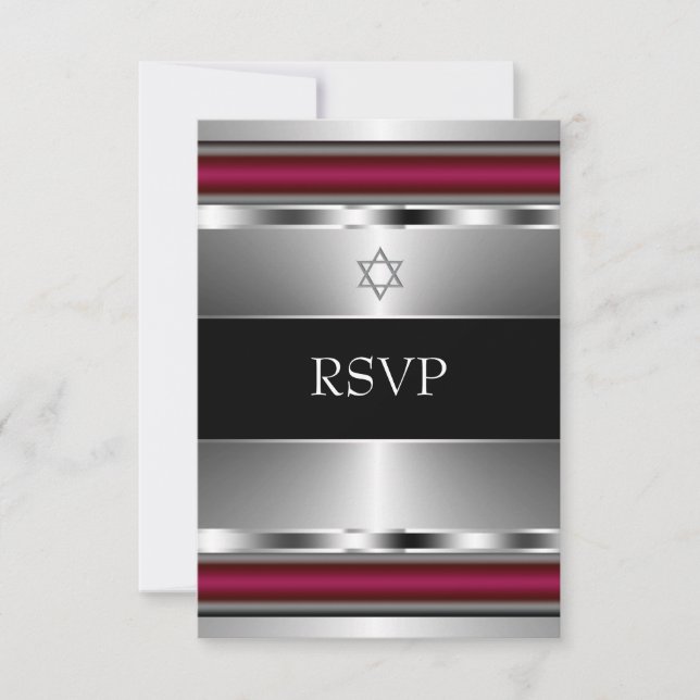 Étoile de David Bar Mitzvah RSVP noir rouge (Devant)