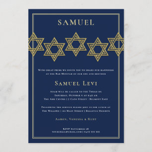 Étoile de David d'or des invitations   de Mitzvah