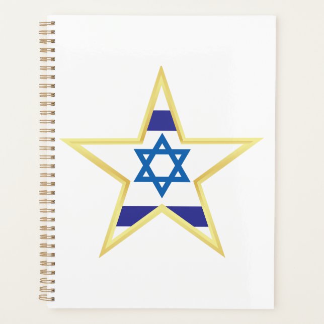 Étoile de David Drapeau Israélien avec Bordure Dor (Devant)