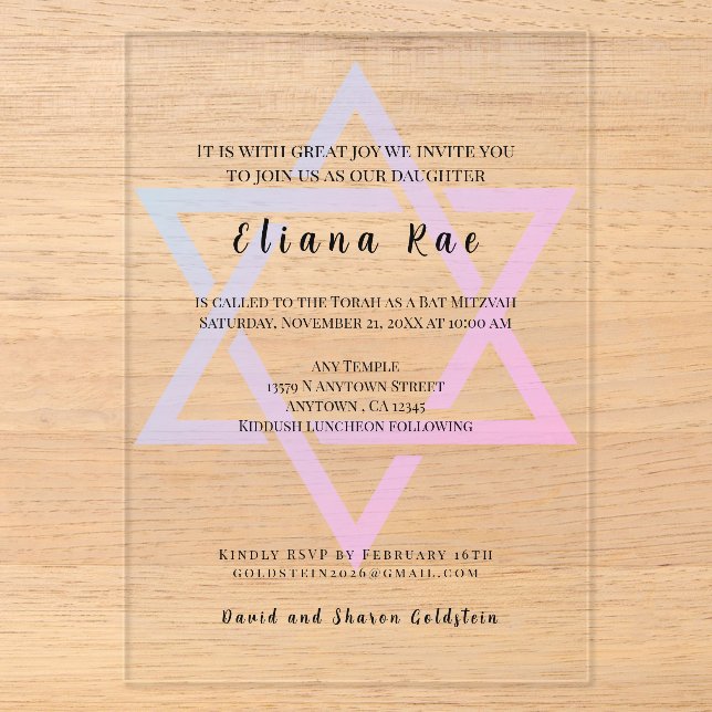Étoile de David Glam Invitation élégante pour Bat  (Recto)