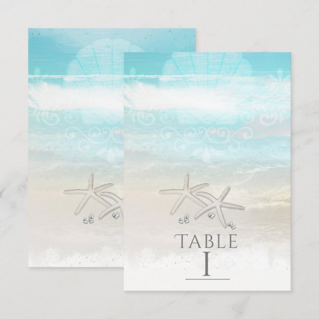 Étoile de mer blanche de plage Numéro de table élé (Devant / Derrière)