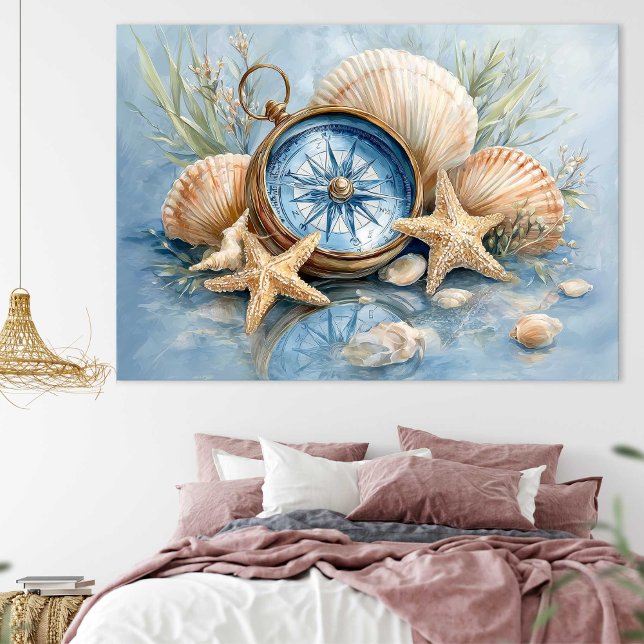 Étoile de mer et boussole côtière | Affiche murale (Coastal Compass Starfish Print | Wall Poster by TinkPrints)