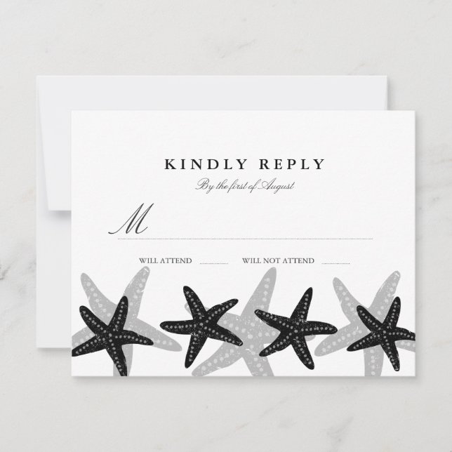 Étoile de mer Plage Mariage RSVP Noir & Blanc (Devant)