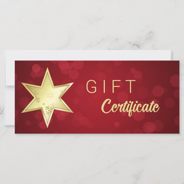 Étoile de Noël dorée Certificat-cadeau Bokeh rouge (Devant)