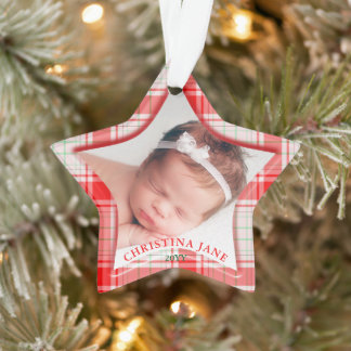 Étoile de photo de Noël pour bébé en vichy de fête