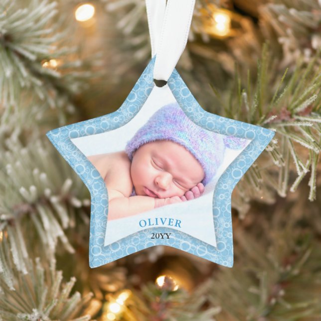 Étoile de photo pour le premier Noël de bébé bleu (Arbre)