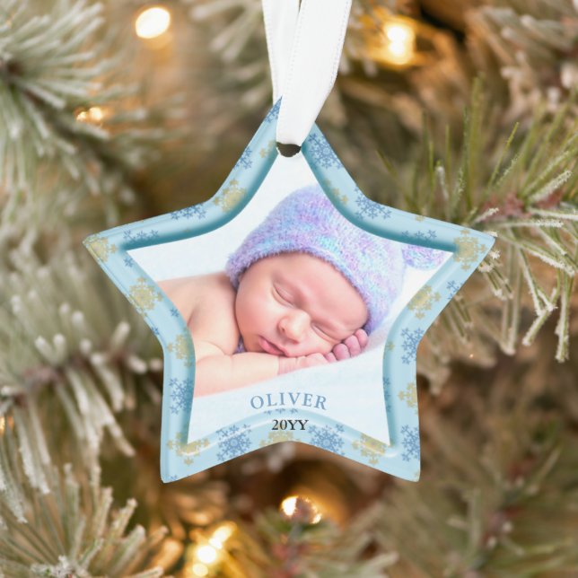 Étoile de photo pour le premier Noël de bébé floco (Arbre)