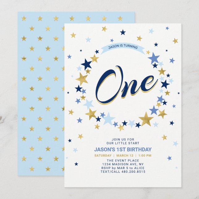 Étoile d'Or | Invitation pour le 1er anniversaire  (Devant / Derrière)