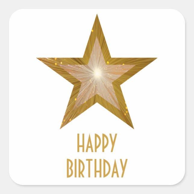 Étoile d'or 'Joyeux anniversaire' autocollant carr (Devant)