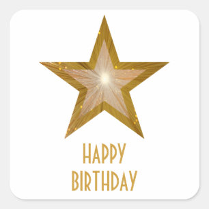 Étoile d'or 'Joyeux anniversaire' autocollant carr