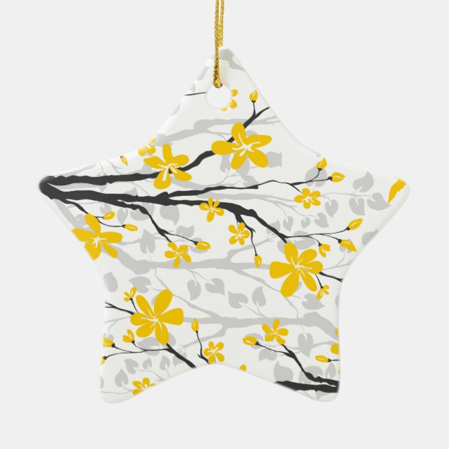 Étoile En Céramique Branche de Magnolia et fleurs ornement personnalis (Devant)