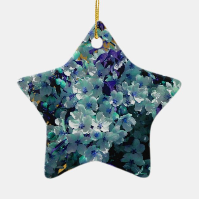 Étoile En Céramique Ornement à fleurs de printemps bleu (Devant)