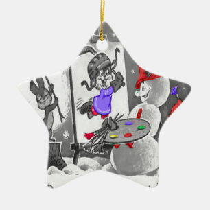 Étoile En Céramique Ornement de peinture de Snowman