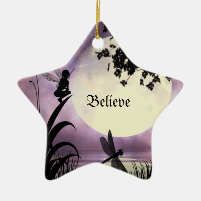 Étoile En Céramique Ornement éclairé par la lune féerique d'étang (Devant)