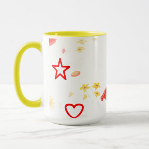 Étoile florale & Coeur Mug - Tournesol brillant & 