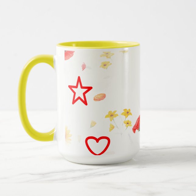 Étoile florale & Coeur Mug - Tournesol brillant &  (Gauche)