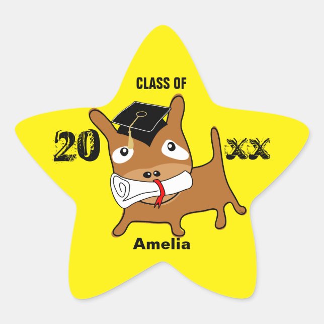 Étoile Graduation Star Puppy Sticker Yellow (Devant)