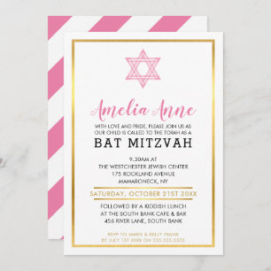 Étoile juive BAT MITZVAH INVITATION moderne en or 