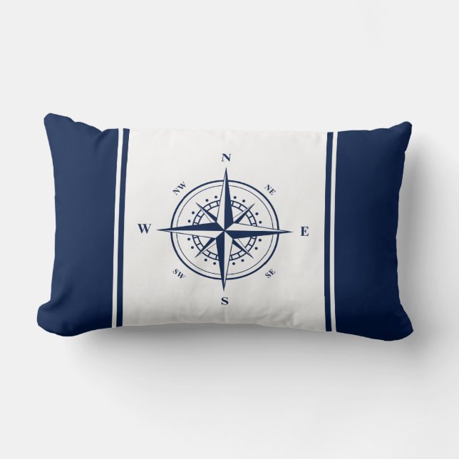 Étoile nautique sur Coussin Lumbar bleu et blanc (Recto)