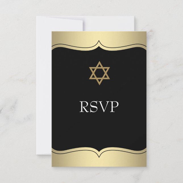 Étoile noire de David Bar Mitzvah RSVP en or (Devant)