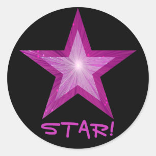 Étoile rose 'STAR!' autocollant rond noir