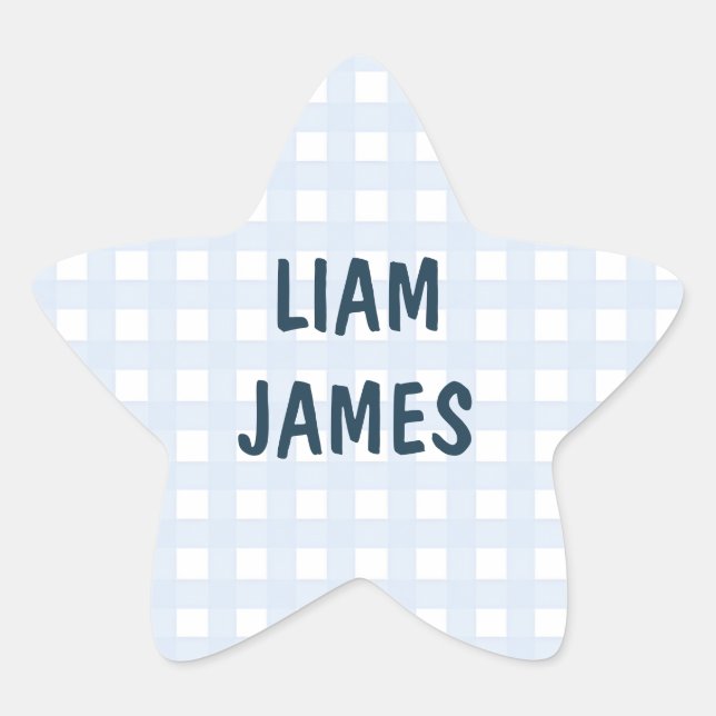 Étoile Starry Gingham Baby Boy Envelope Sticker (Devant)