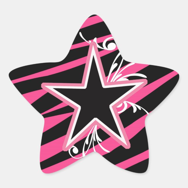 Étoile Sticker KRW Star et Swirls Zebra rose et noir (Devant)