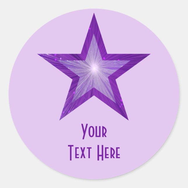 Étoile violette 'Votre Texte' rond autocollant pâl (Devant)