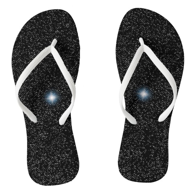 Étoiles blanches en argent et Flash sur tongs noir (Semelle)
