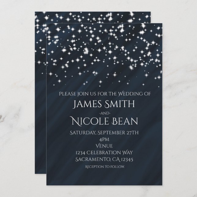 Étoiles Bleues et Étincelles Élégantes invitations (Devant / Derrière)