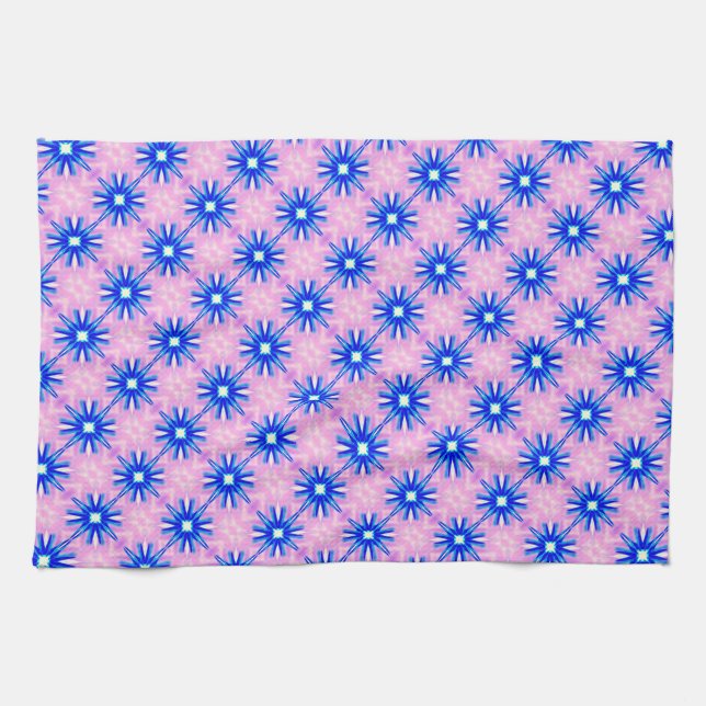 étoiles bleues joyeuses sur serviette rose (Horizontal)