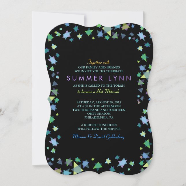 ÉTOILES COLORÉES Barre Bat mitzvah Invitation (Devant)