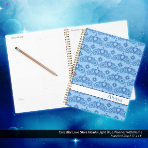 Étoiles d'amour céleste Coeurs Nom Bleu clair